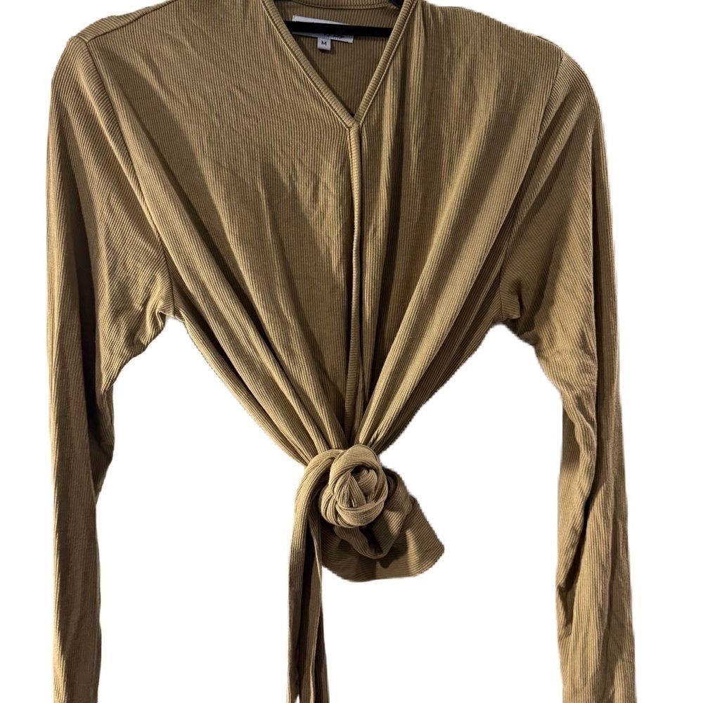 Women's Tan Ribbed Tie-Front Top sz M